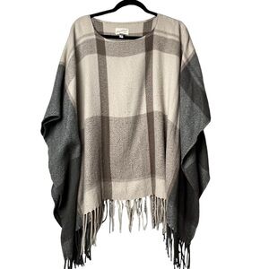 Universal Thread Poncho Women's One Size Kimono Fringe Neutral Tan Brown Grey
